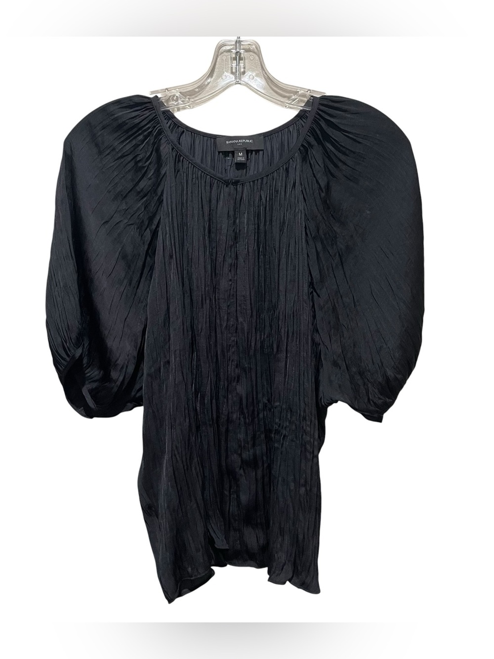 Banana Republic Black Crushed Pleated Blouse Puff Sleeve Top Women’s Size Medium